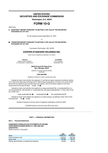 Thumbnail Cooper Standard 10-Q Quarterly Report FY 