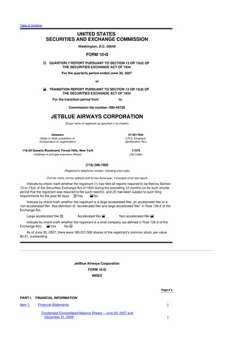 Thumbnail Jetblue Airways
 10-Q Quarterly Report FY 