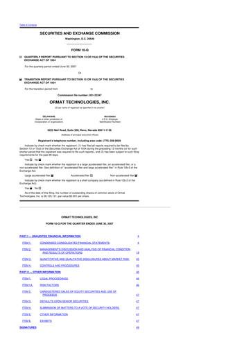 Miniature Ormat Technologies
 10-Q Rapport trimestriel  