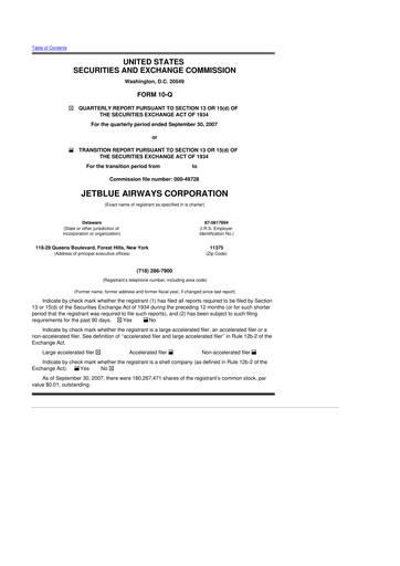 Thumbnail Jetblue Airways
 10-Q Quarterly Report FY 