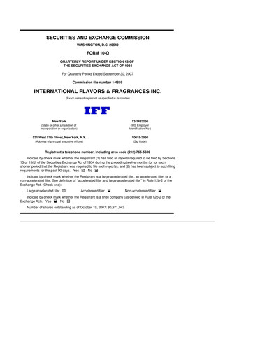 Miniature International Flavors & Fragrances
 10-Q Rapport trimestriel  