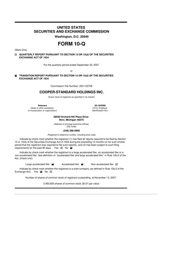Thumbnail Cooper Standard 10-Q Quarterly Report FY 