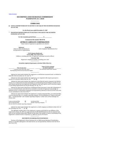 Thumbnail Jetblue Airways
 10-K Annual Report 