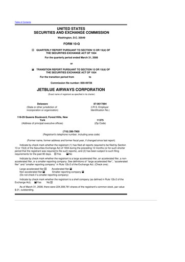 Thumbnail Jetblue Airways
 10-Q Quarterly Report FY 