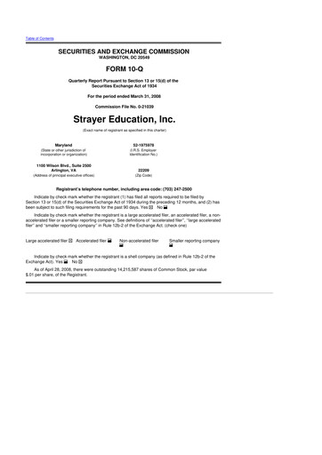 Thumbnail Strategic Education
 10-Q Quarterly Report FY 