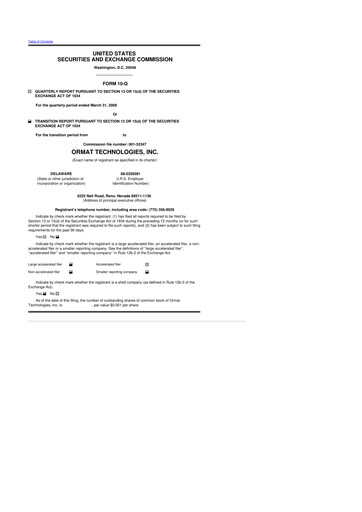 Miniature Ormat Technologies
 10-Q Rapport trimestriel  