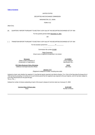 Thumbnail Regis Corporation
 10-Q Quarterly Report FY 