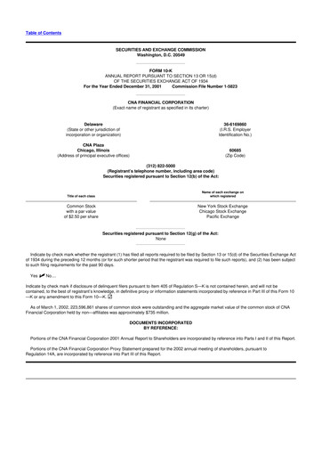 Thumbnail CNA Financial 10-K Annual Report 2001