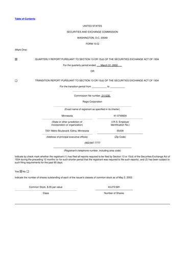 Thumbnail Regis Corporation
 10-Q Quarterly Report FY 
