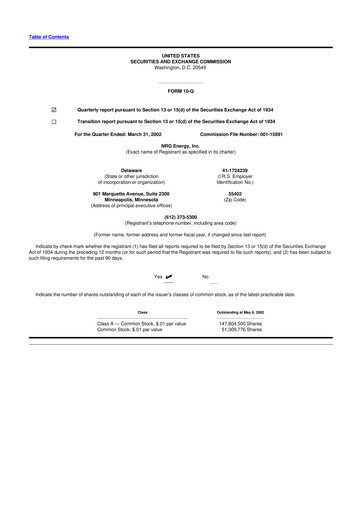 Thumbnail NRG Energy
 10-Q Quarterly Report FY 