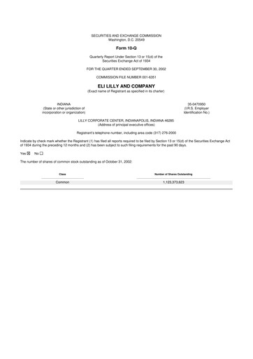 Vorschaubild Eli Lilly 10-Q Quartalsbericht  