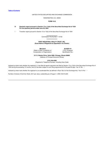 Miniature First Industrial Realty Trust 10-Q Rapport trimestriel  