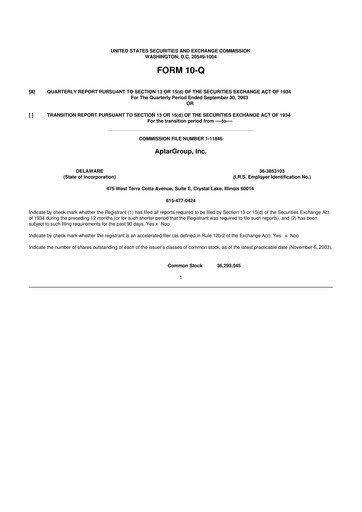Miniature AptarGroup 10-Q Rapport trimestriel  