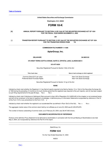 Miniature AptarGroup 10-K Rapport annuel 
