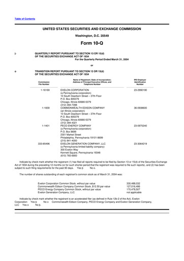 Thumbnail Exelon Corporation 10-Q Quarterly Report FY 
