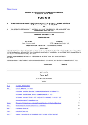 Miniature AptarGroup 10-Q Rapport trimestriel  
