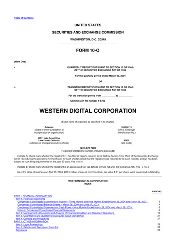 Thumbnail Western Digital 10-Q Quarterly Report FY 