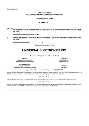 Thumbnail Universal Electronics 10-Q Quarterly Report FY 