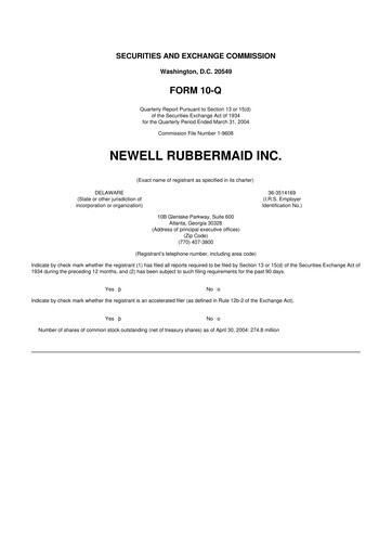 Thumbnail Newell Brands
 10-Q Quarterly Report FY 