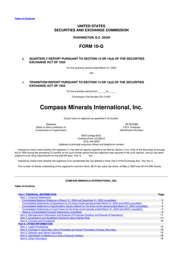 Thumbnail Compass Minerals 10-Q Quarterly Report FY 