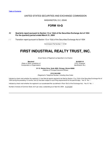Vorschaubild First Industrial Realty Trust 10-Q Quartalsbericht  