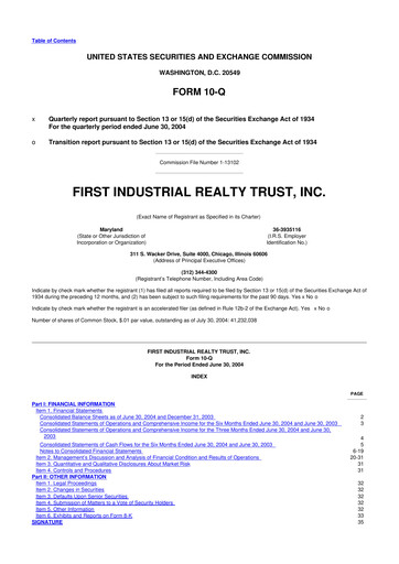 Vorschaubild First Industrial Realty Trust 10-Q Quartalsbericht  