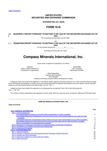 Thumbnail Compass Minerals 10-Q Quarterly Report FY 