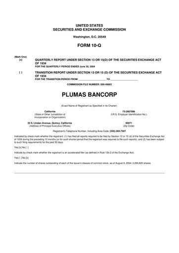 Vorschaubild Plumas Bancorp 10-Q Quartalsbericht  