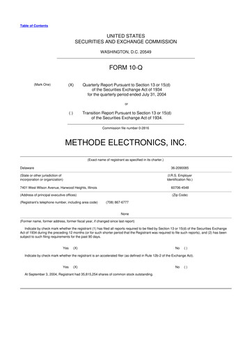 Miniature Methode Electronics
 10-Q Rapport trimestriel  