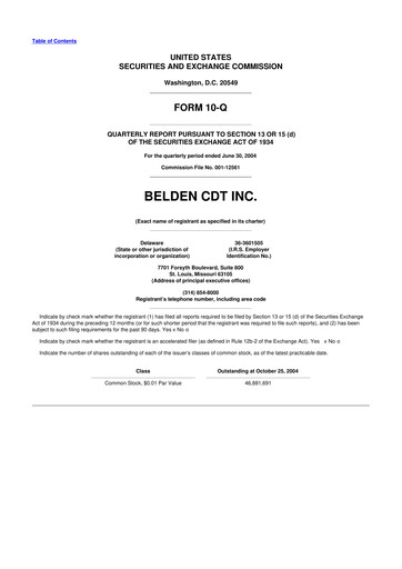 Thumbnail Belden 10-Q Quarterly Report FY 