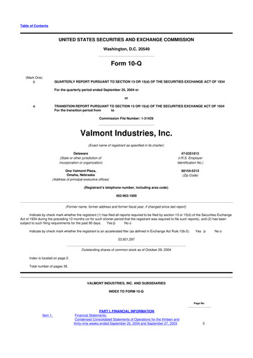 Thumbnail Valmont Industries
 10-Q Quarterly Report FY 