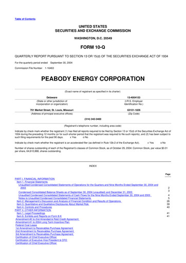 Thumbnail Peabody Energy
 10-Q Quarterly Report FY 
