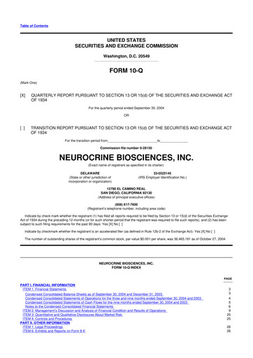 Thumbnail Neurocrine Biosciences
 10-Q Quarterly Report FY 