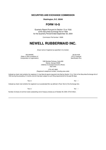 Thumbnail Newell Brands
 10-Q Quarterly Report FY 