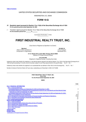 Vorschaubild First Industrial Realty Trust 10-Q Quartalsbericht  