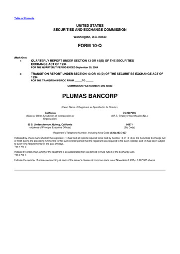 Vorschaubild Plumas Bancorp 10-Q Quartalsbericht  