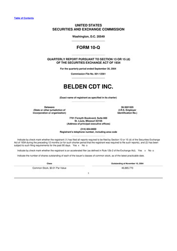 Thumbnail Belden 10-Q Quarterly Report FY 