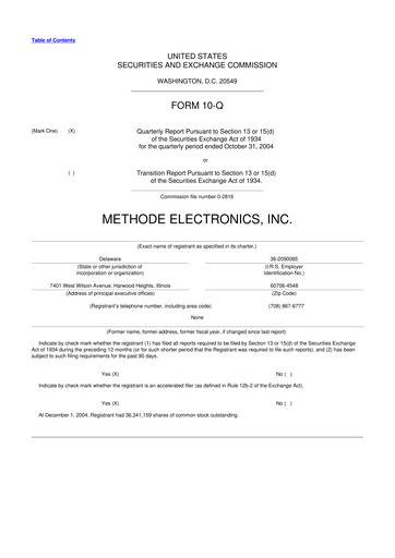 Miniature Methode Electronics
 10-Q Rapport trimestriel  
