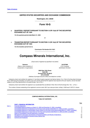 Thumbnail Compass Minerals 10-Q Quarterly Report FY 