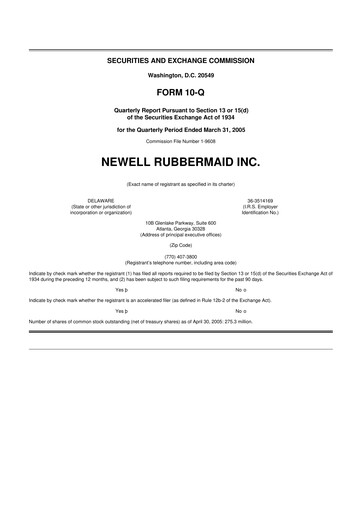 Thumbnail Newell Brands
 10-Q Quarterly Report FY 