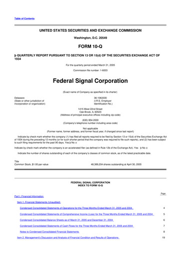 Miniature Federal Signal 10-Q Rapport trimestriel  
