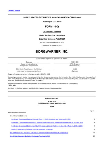 Miniature BorgWarner 10-Q Rapport trimestriel  