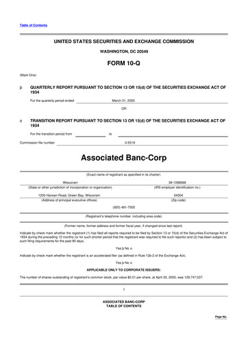 Thumbnail Associated Banc-Corp
 10-Q Quarterly Report FY 