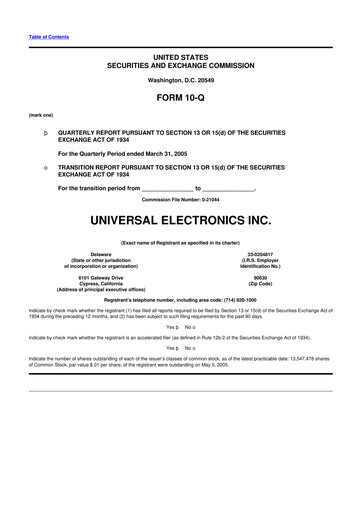 Thumbnail Universal Electronics 10-Q Quarterly Report FY 