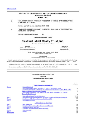 Vorschaubild First Industrial Realty Trust 10-Q Quartalsbericht  