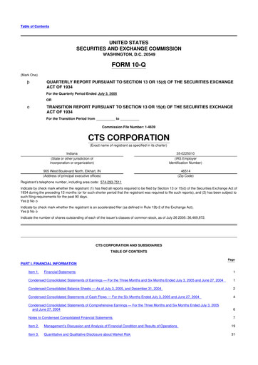 Thumbnail CTS Corporation 10-Q Quarterly Report FY 