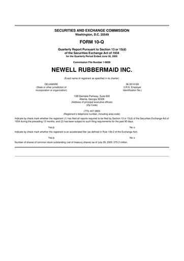 Thumbnail Newell Brands
 10-Q Quarterly Report FY 