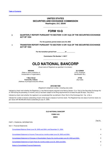 Thumbnail Old National Bank
 10-Q Quarterly Report FY 