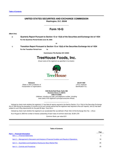 Vorschaubild TreeHouse Foods
 10-Q Quartalsbericht  