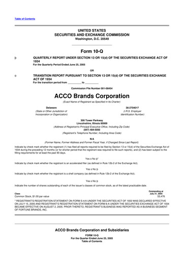 Thumbnail Acco Brands 10-Q Quarterly Report FY 
